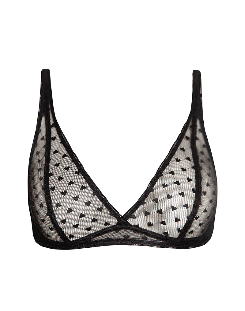 Image de Yandri Soutien-gorge en dentelle noire avec broderie en forme de cœur