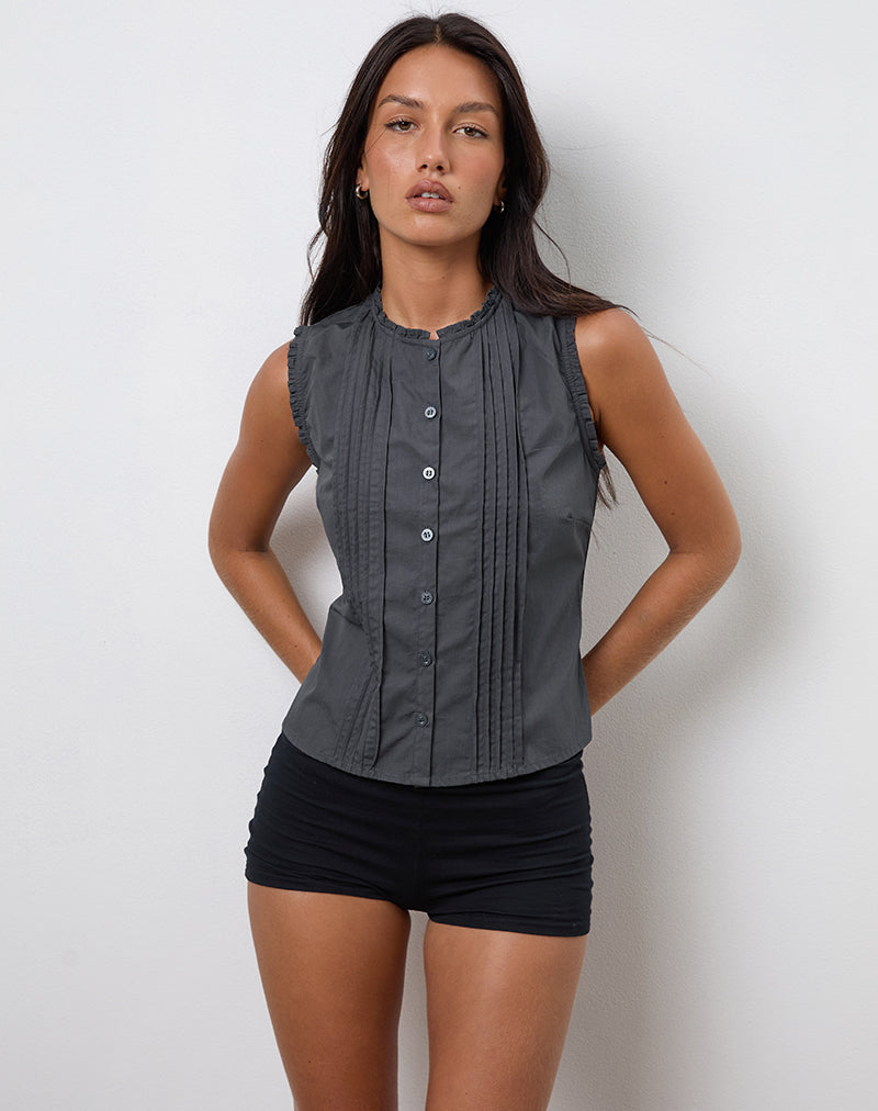 Image de Yara Blouse in Poplin Charcoal Grey