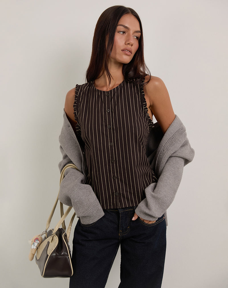 Image de Yarala Blouse in Mono Pinstripe Chocolate