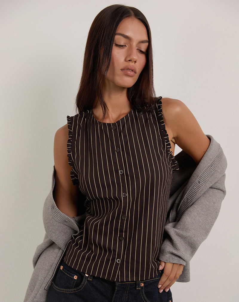 Image de Yarala Blouse in Mono Pinstripe Chocolate