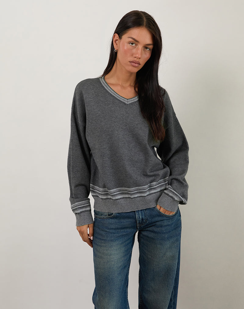 Yarnia - Pull à col en V souple, anthracite