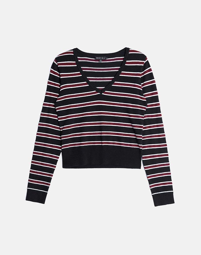 Image de Yasra Jumper en tricot à rayures Noir Bourgogne
