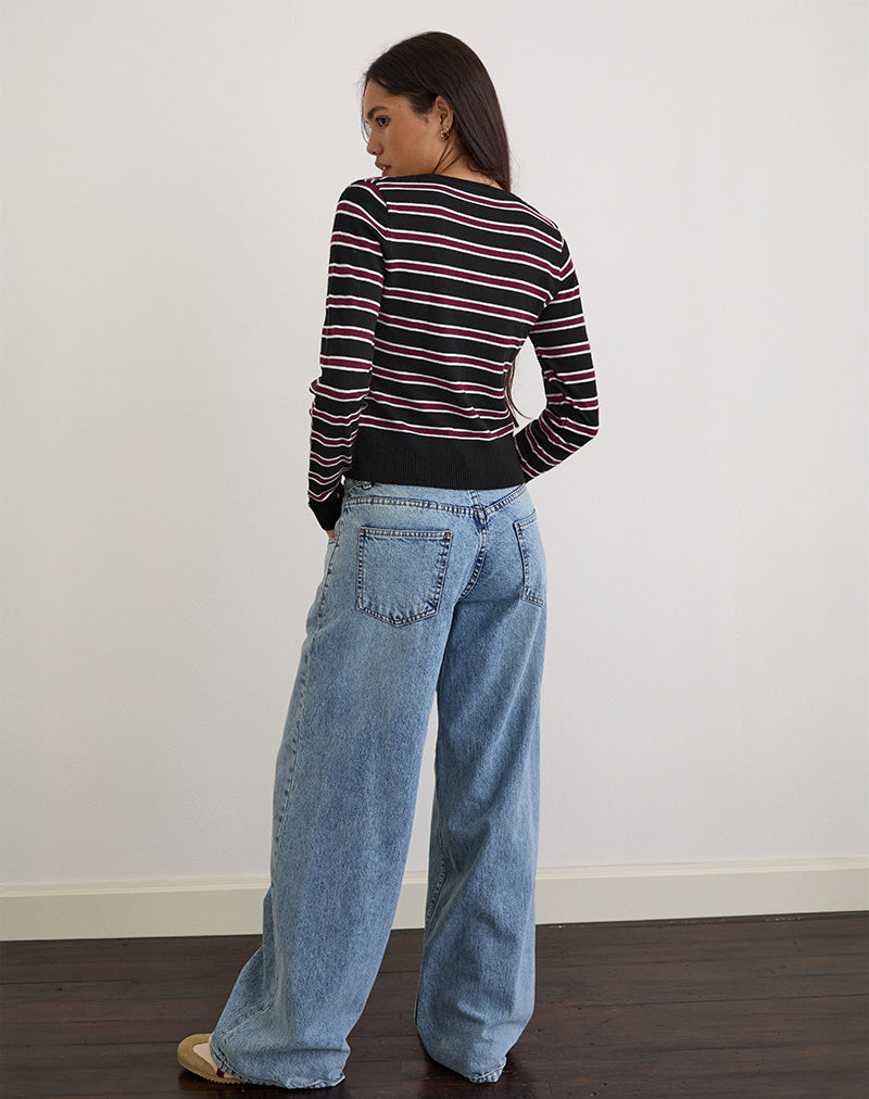Image de Yasra Jumper en tricot à rayures Noir Bourgogne