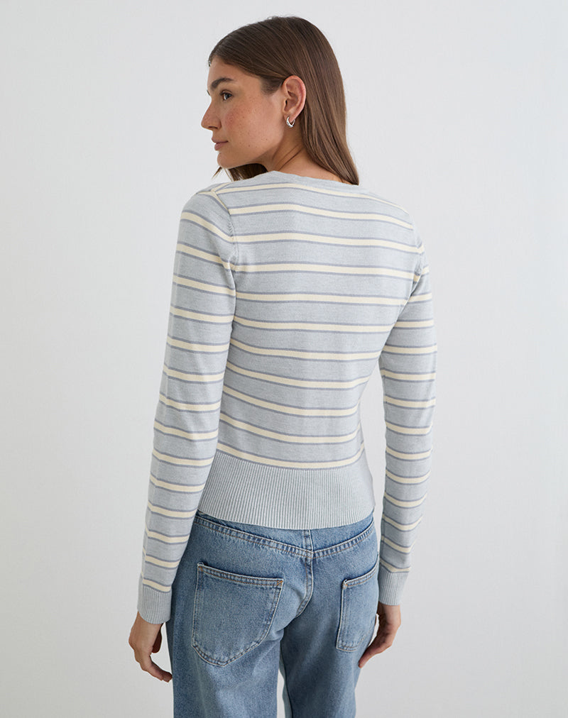 Image du pull Yasra en maille rayée crème et gris