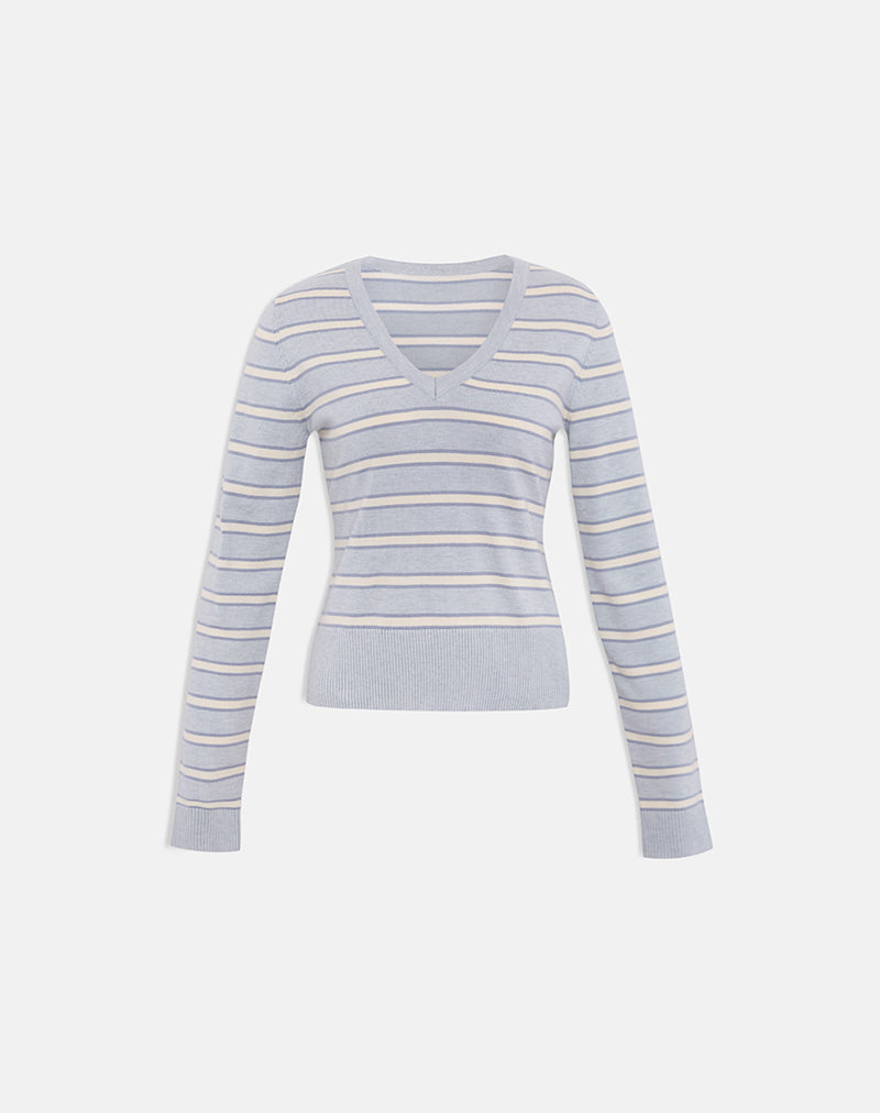 Image du pull Yasra en maille rayée crème et gris