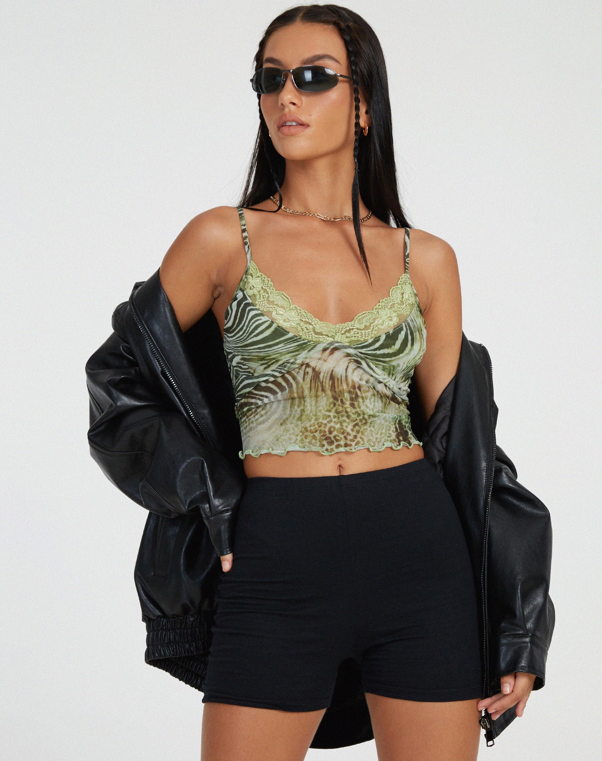 image de Yenika Cami Top in Mesh Cheetah Green