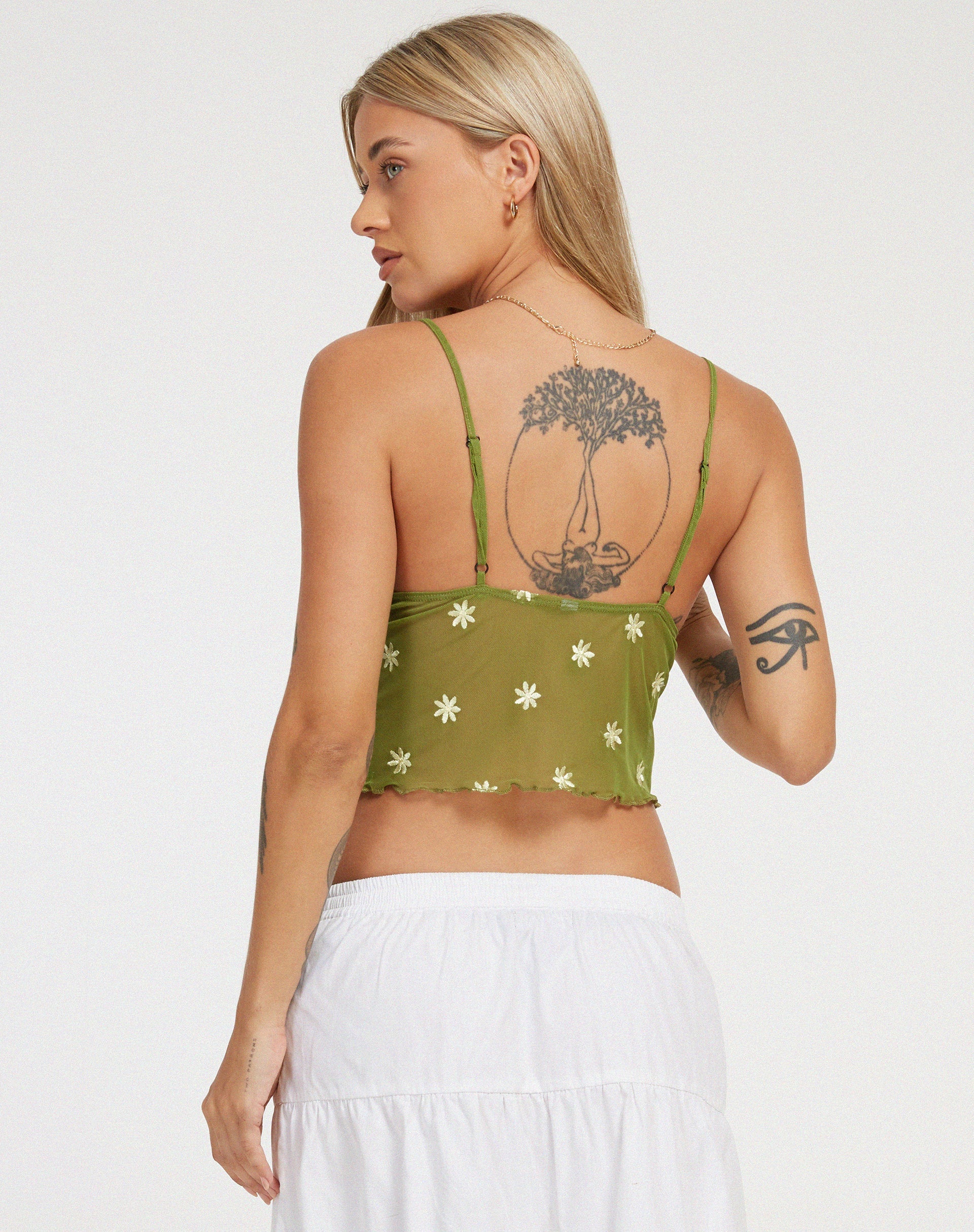 Image de Yenika Cami Top in Moss Green Custard Daisy Embro