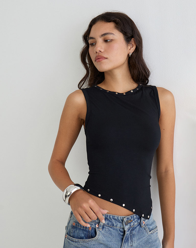 Image de Yetta Double Stud Vest Top in Black
