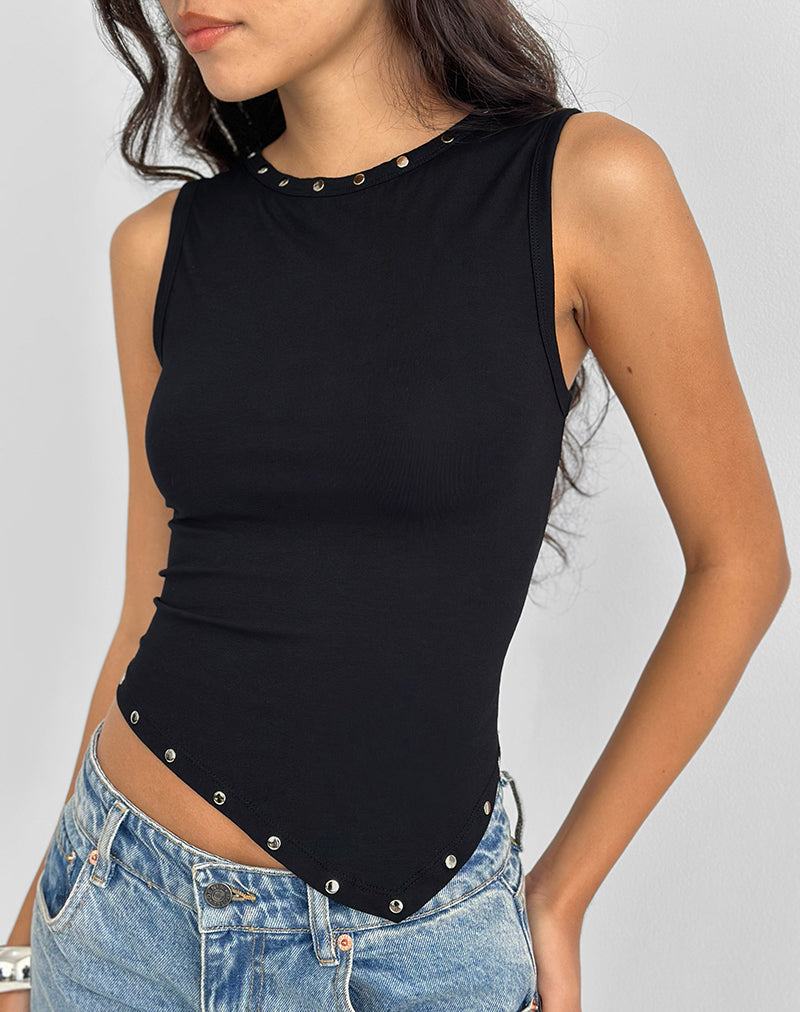 Image de Yetta Double Stud Vest Top in Black