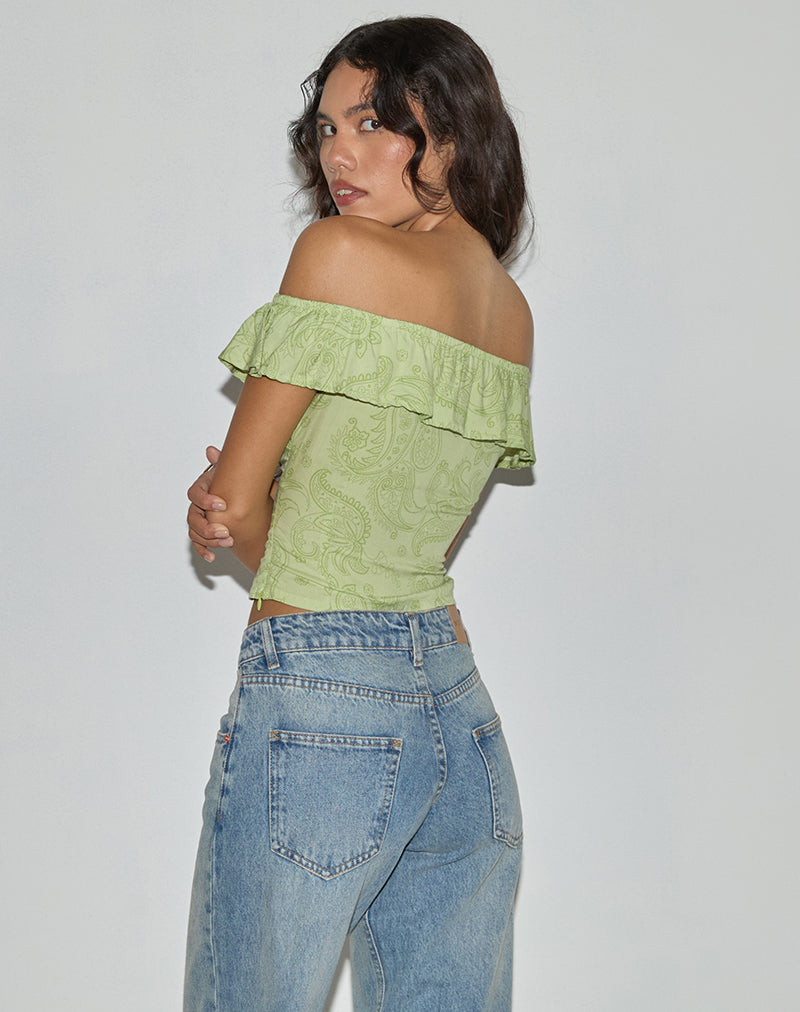 Image de Yokai Bardot Top in Retro Paisley Lime