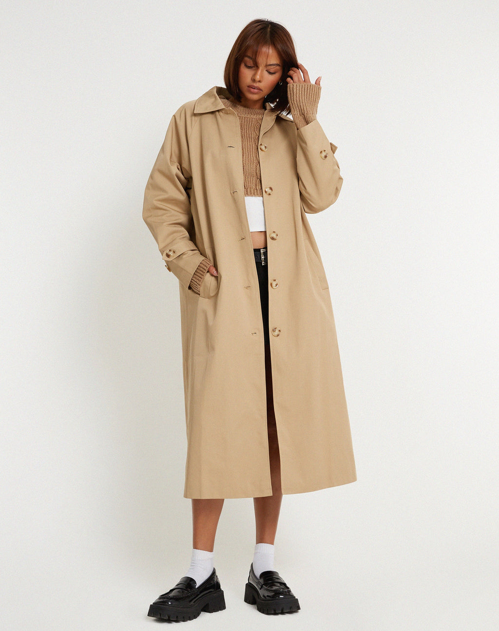 Assa Trench Coat en Tan avec doublure à rayures