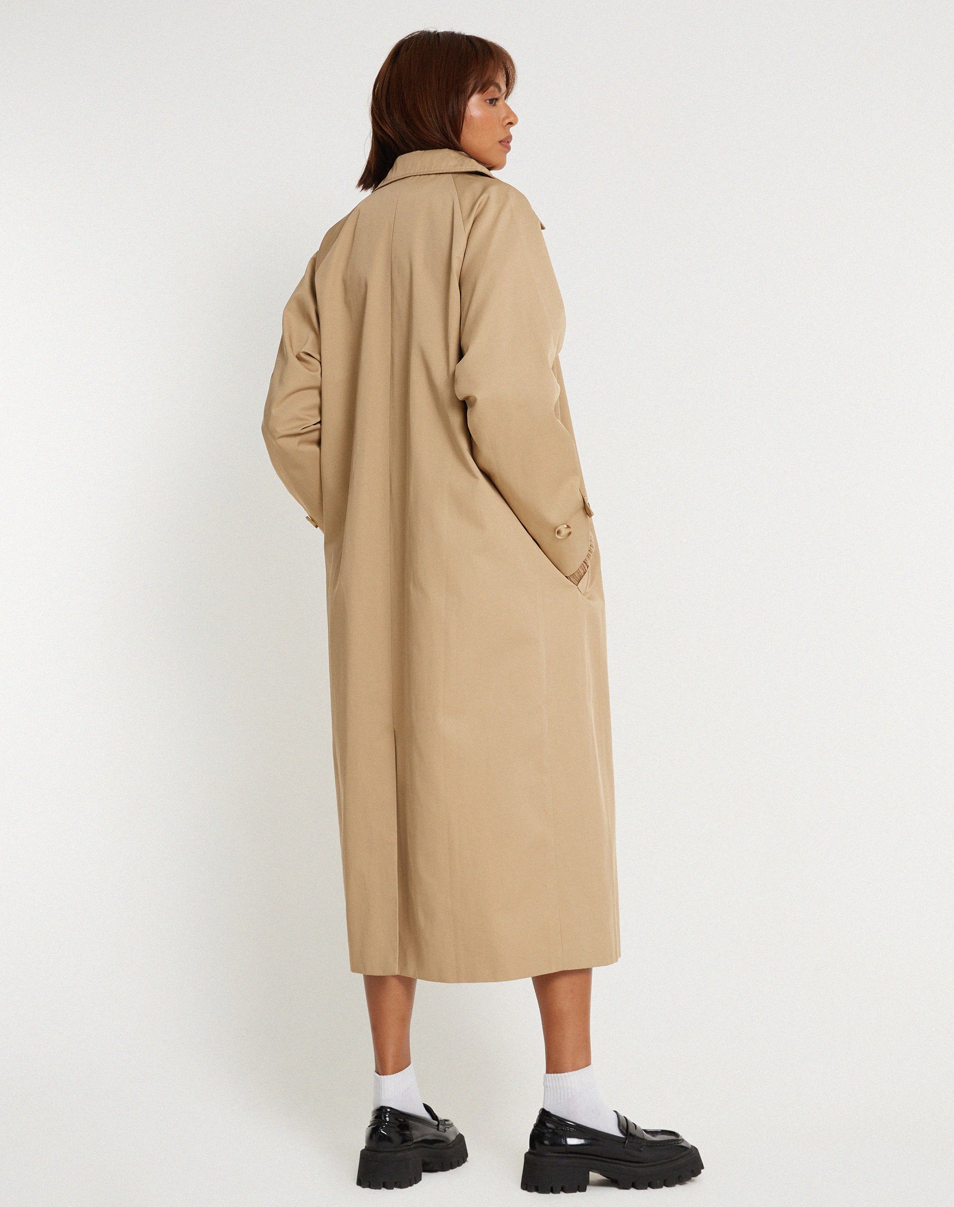 Image of Assa Trench Coat in Tan with Stripe Lining
