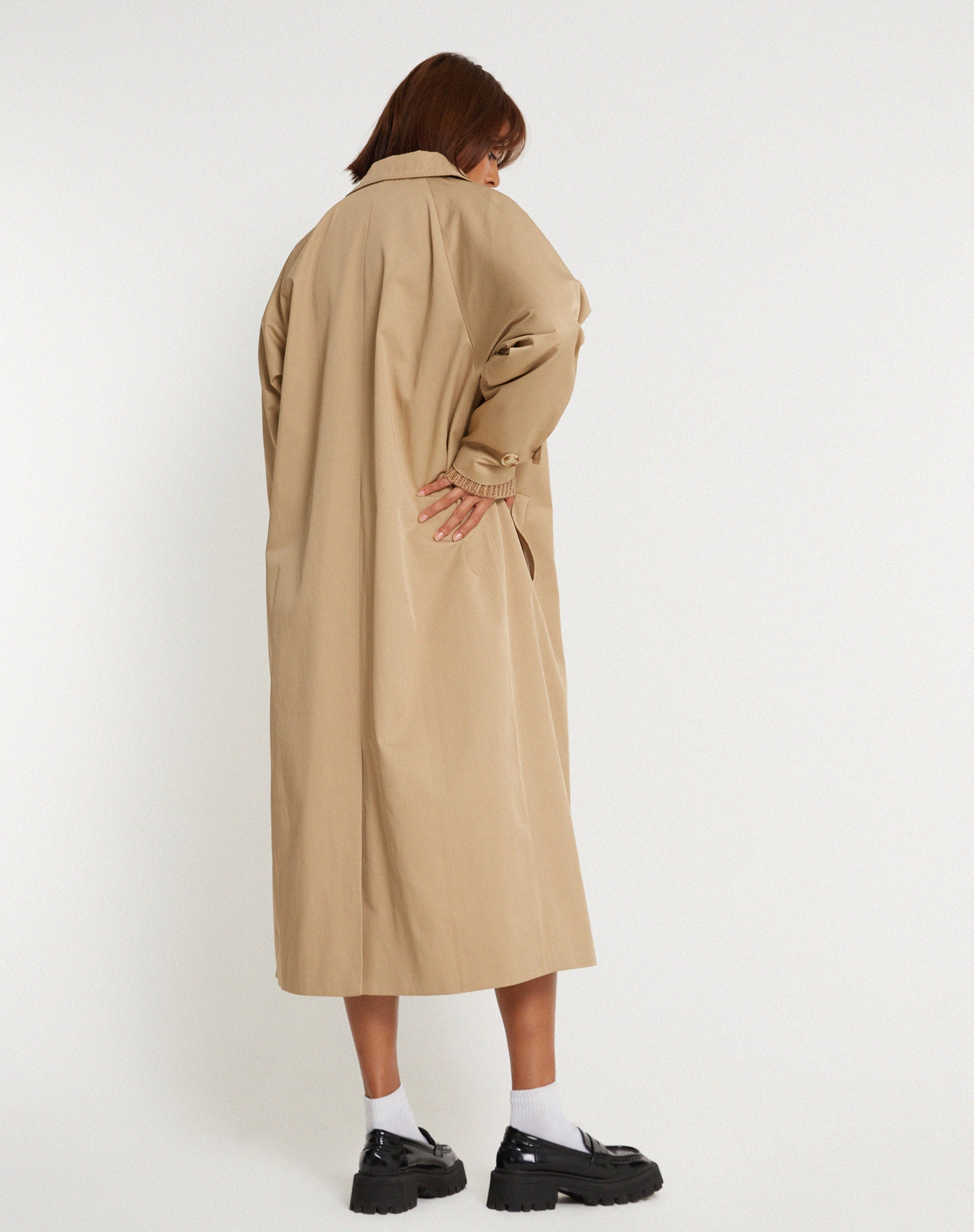 Image of Assa Trench Coat in Tan with Stripe Lining