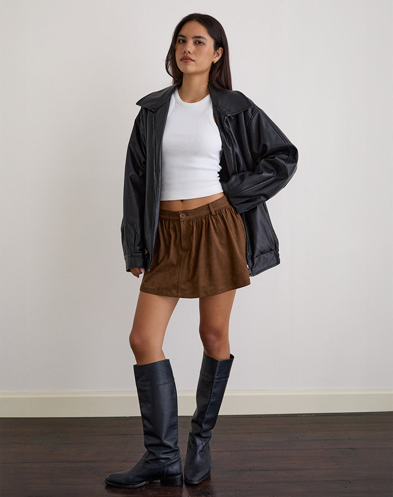 Yonca Mini Skort à volants en daim marron
