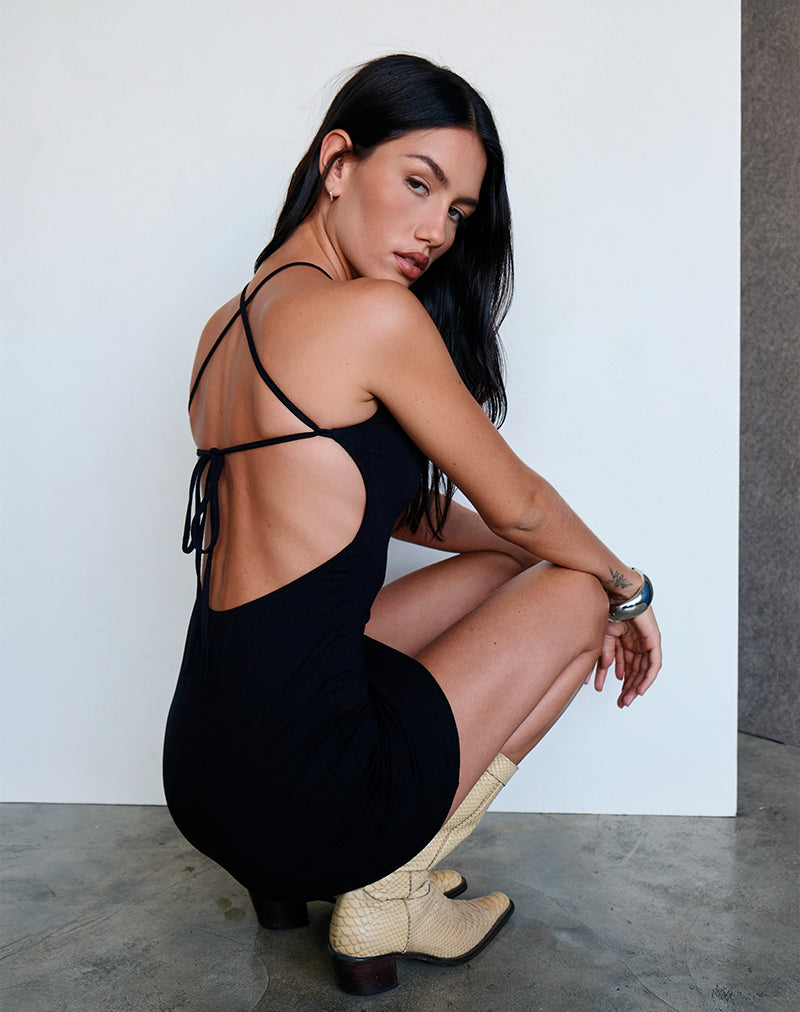 Image of Yorozu Tie Back Mini Dress in Black