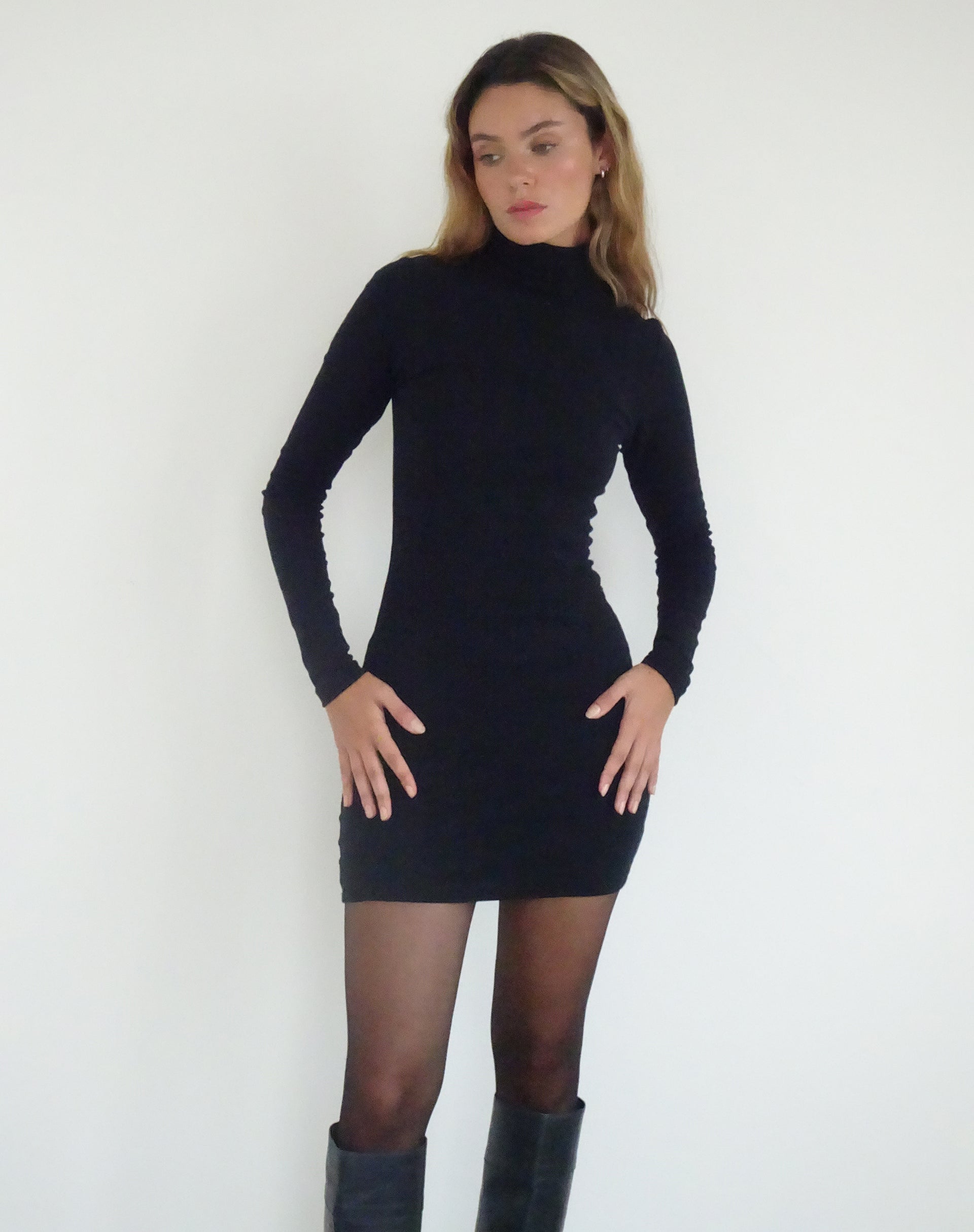 Image of Yrion Turtle Neck Bodycon Mini Dress in Black