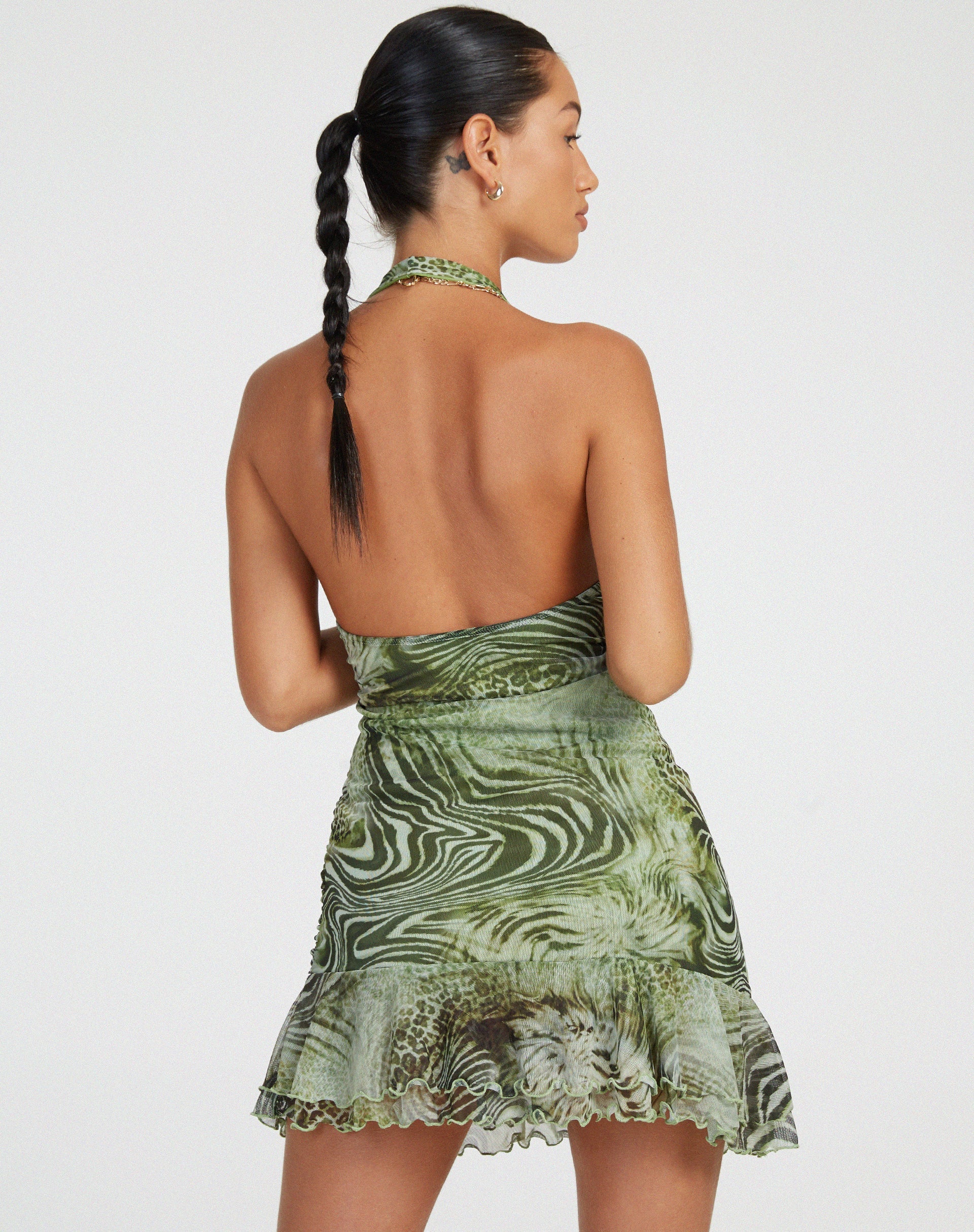 Image de Yubila Mini Robe en Maille Vert Guépard