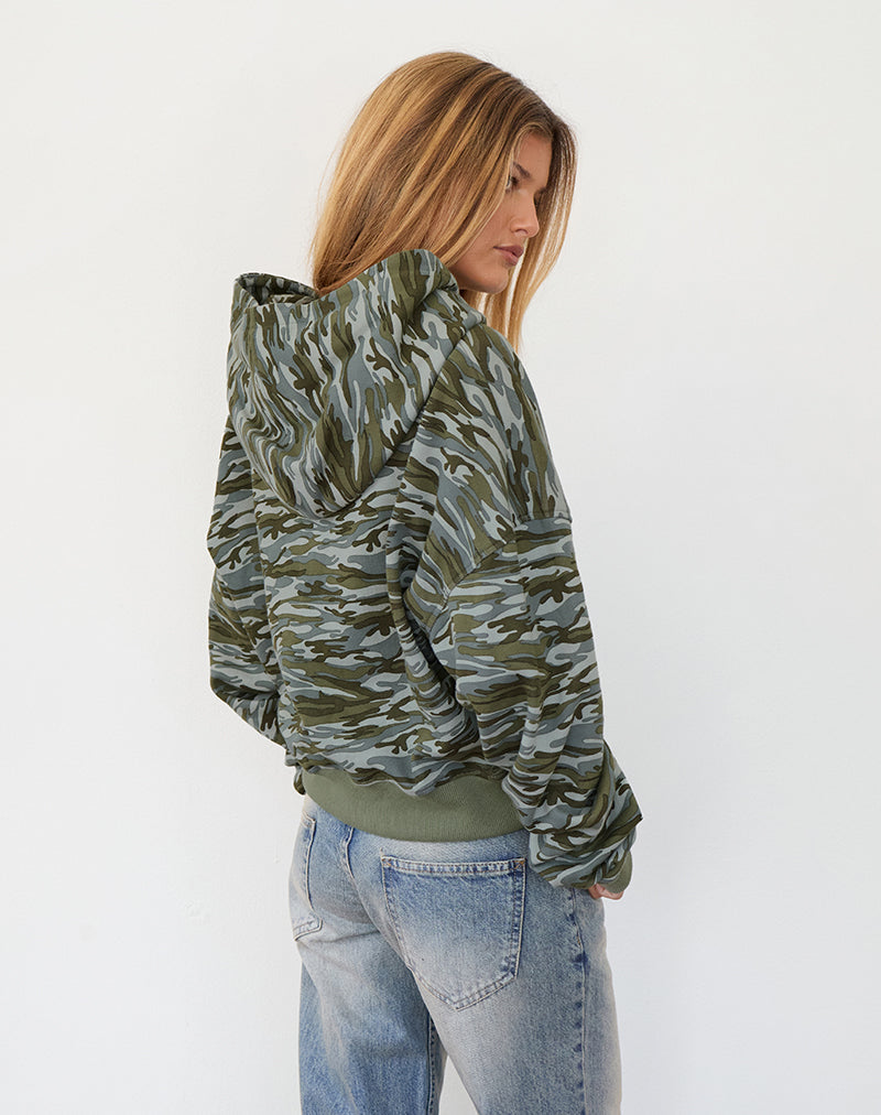 Image de Yukadi Zip Through Hoodie in Camouflage Green
