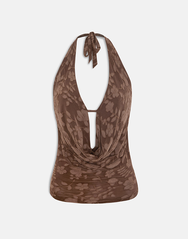 Image of Yukari Plunge Top in Burnout Mesh Brown