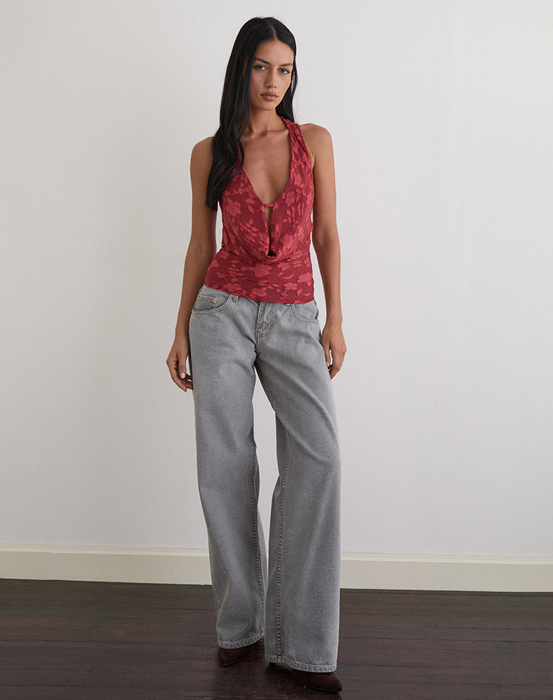 Image de Yukari Plunge Top in Burnout Mesh Red