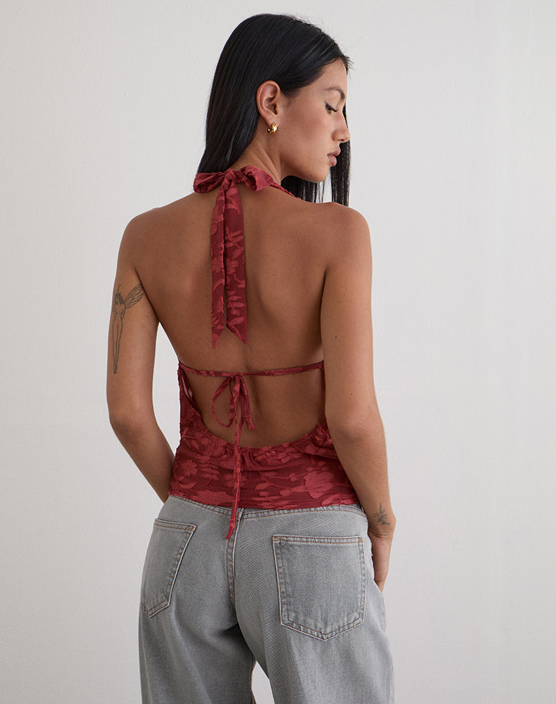 Image de Yukari Plunge Top in Burnout Mesh Red