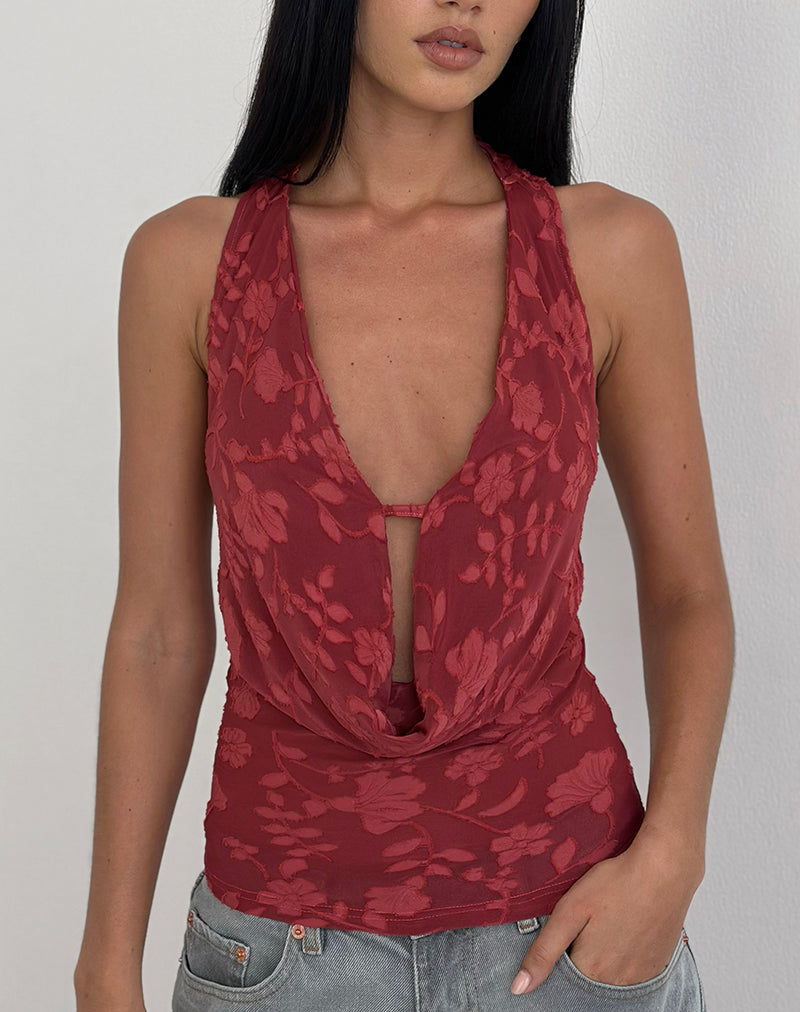 Image de Yukari Plunge Top in Burnout Mesh Red