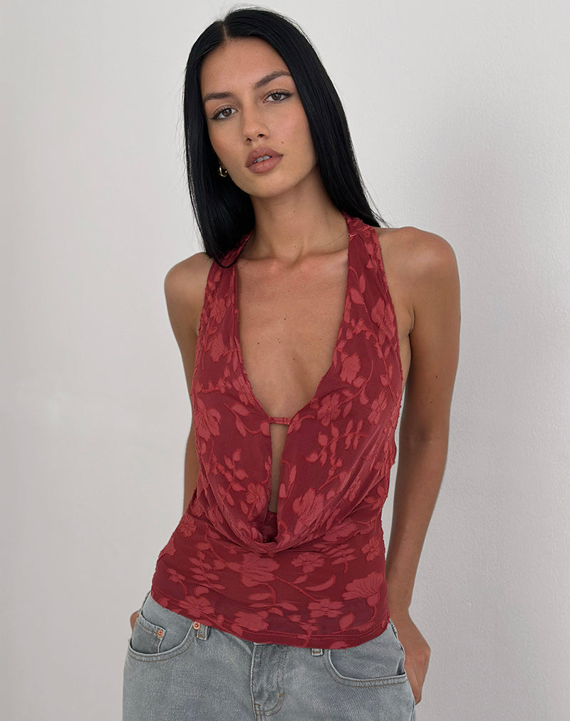 Image de Yukari Plunge Top in Burnout Mesh Red