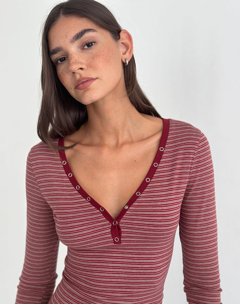 Image of Yusi Long Sleeve Top in Burgundy Stripe