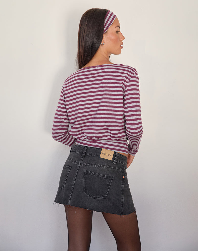 Image de Zahir Long Sleeve Top in Burgundy and Grey Stripe