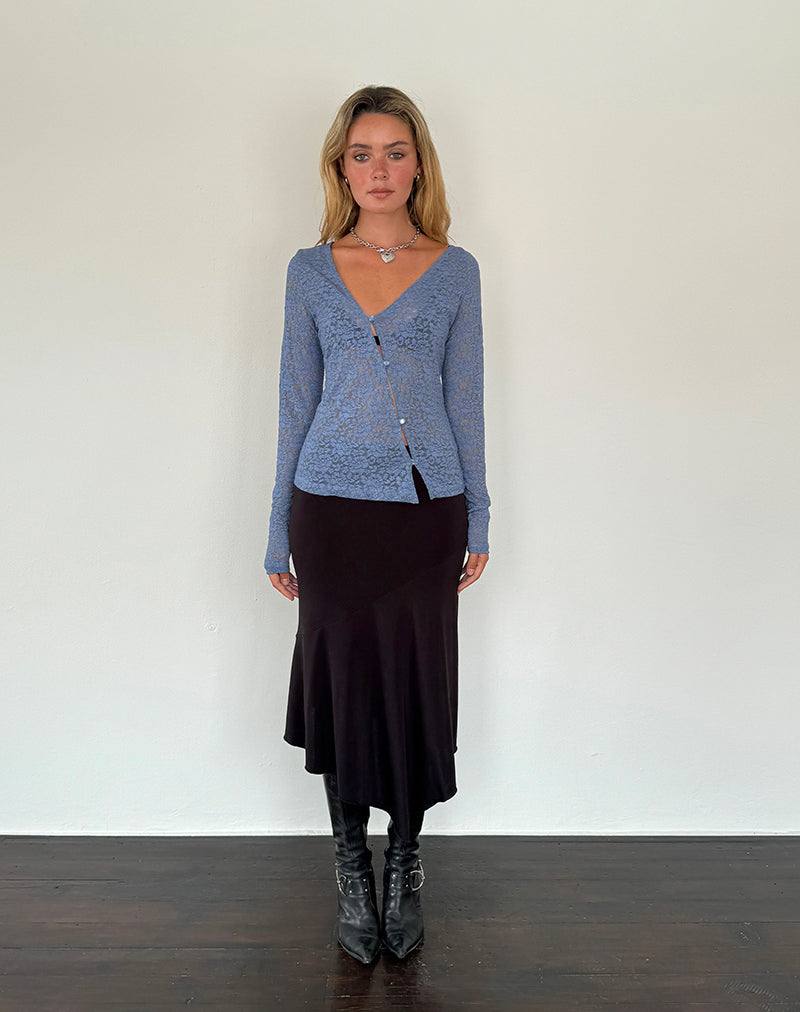 Image de Zatin Cardigan asymétrique en dentelle bleu clair de lune