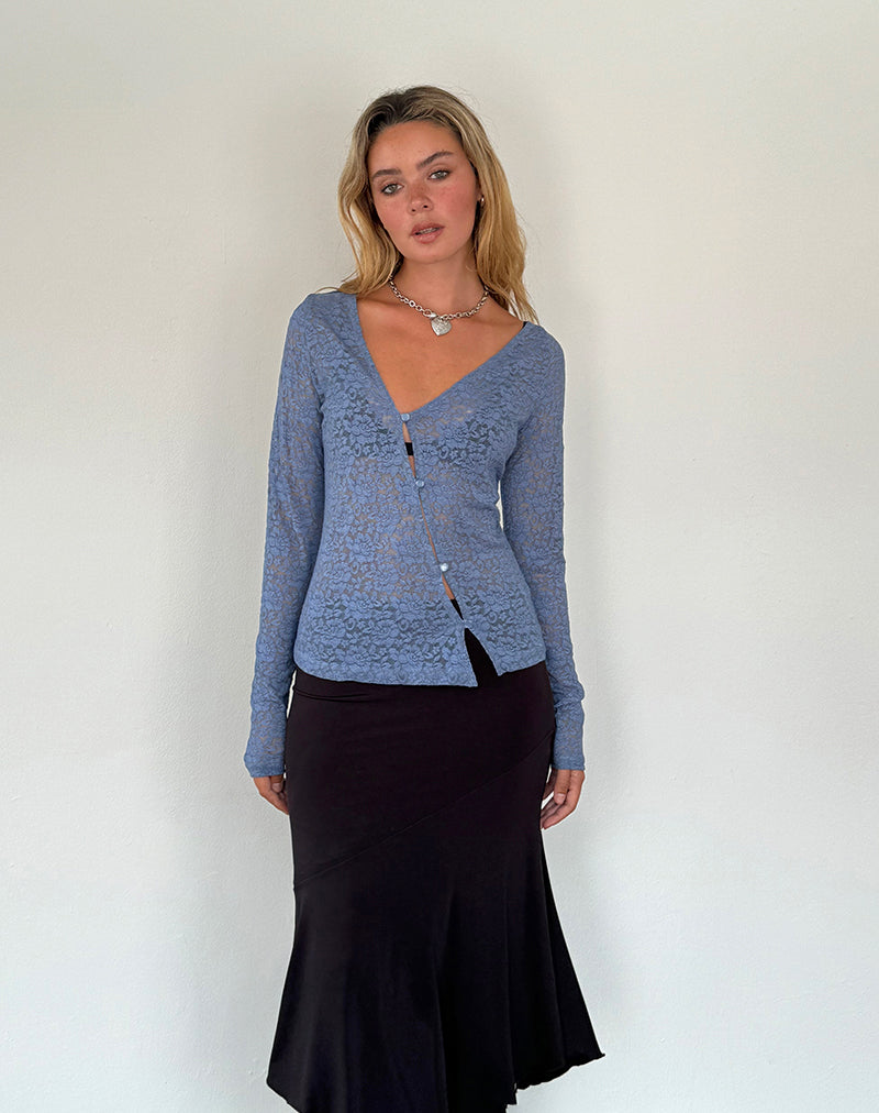 Image de Zatin Cardigan asymétrique en dentelle bleu clair de lune