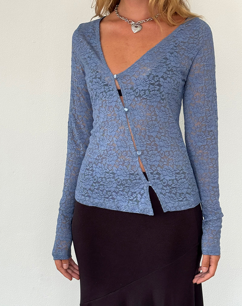 Cardigan asymétrique Zatin en dentelle bleu clair de lune