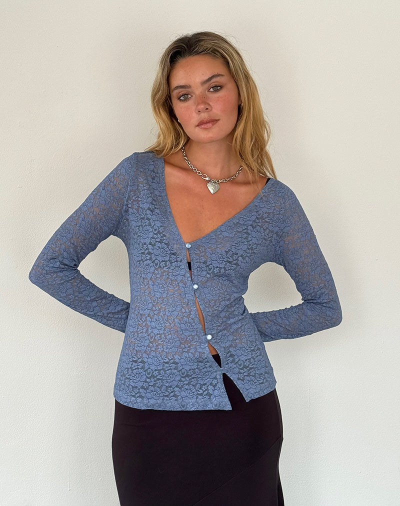 Cardigan asymétrique Zatin en dentelle bleu clair de lune