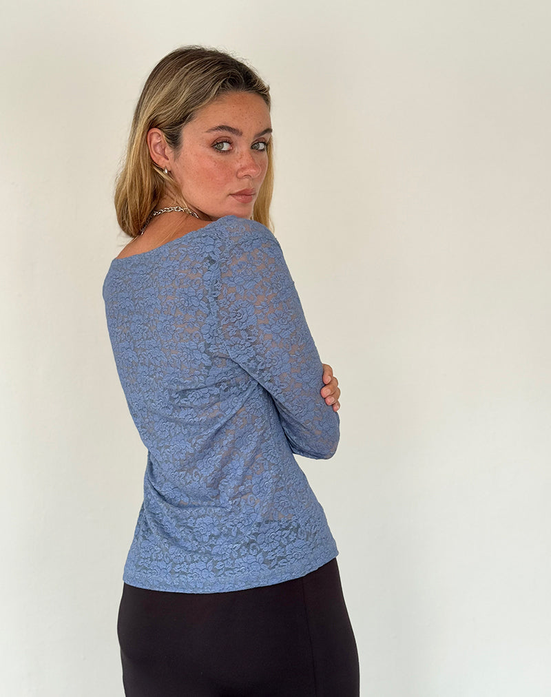 Image de Zatin Cardigan asymétrique en dentelle bleu clair de lune