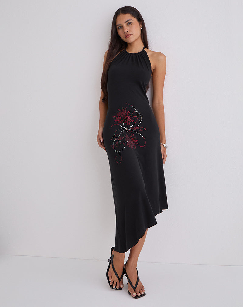 Image of Zavine Midi Dress in Cupro Diamante Flower Black