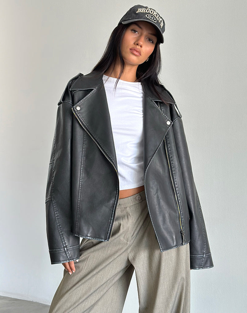 Veste motard Zebbie Distressed PU en noir
