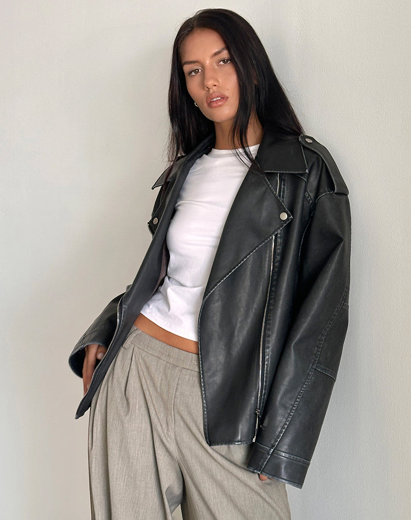 Image de Zebbie Distressed PU Biker Jacket in Black