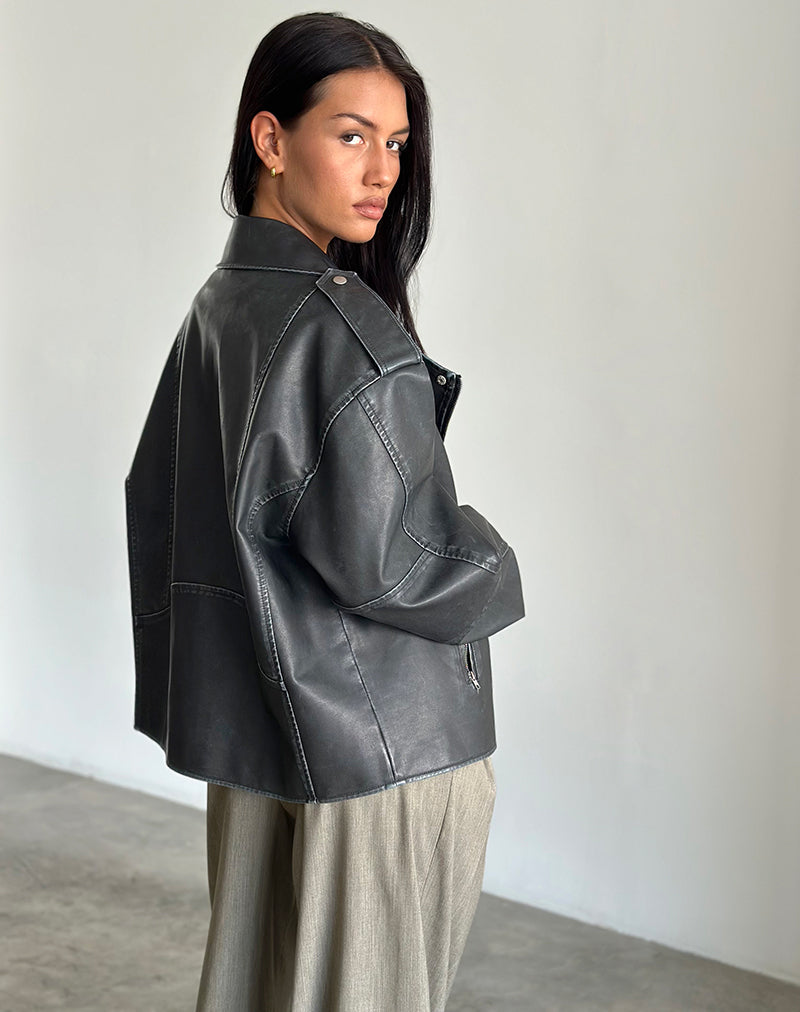 Image de Zebbie Distressed PU Biker Jacket in Black