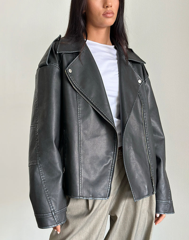 Veste motard Zebbie Distressed PU en noir