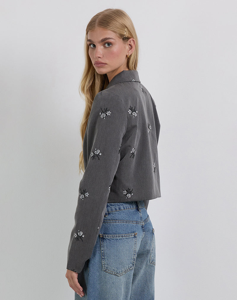 Zedari Jacket in Floral Embroidery Tailoring Charcoal (Veste Zedari en broderie florale)