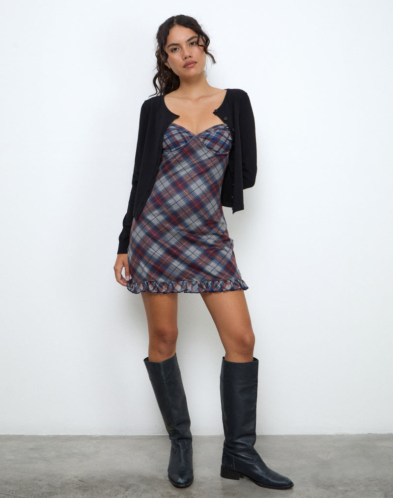 Zeinari - Mini robe à carreaux diagonaux - Marine