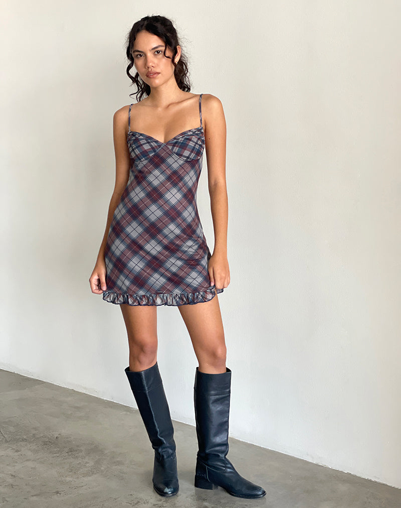 Image of Zeinari Mini Dress in Diagonal Check Navy Navy