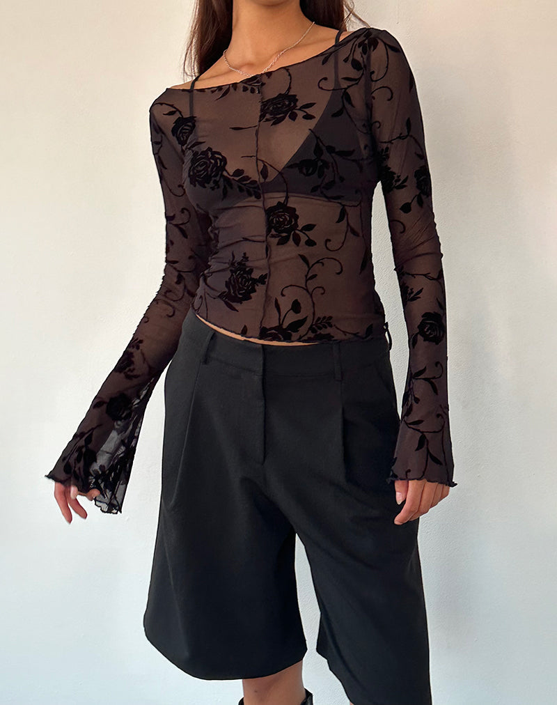 Image de Zerlin Unlined Long Sleeve Top in Rose Flock Black