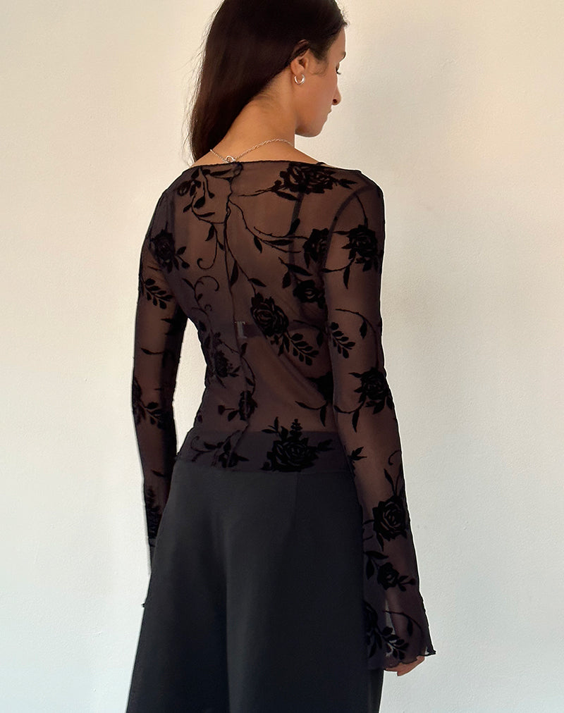 Image de Zerlin Unlined Long Sleeve Top in Rose Flock Black