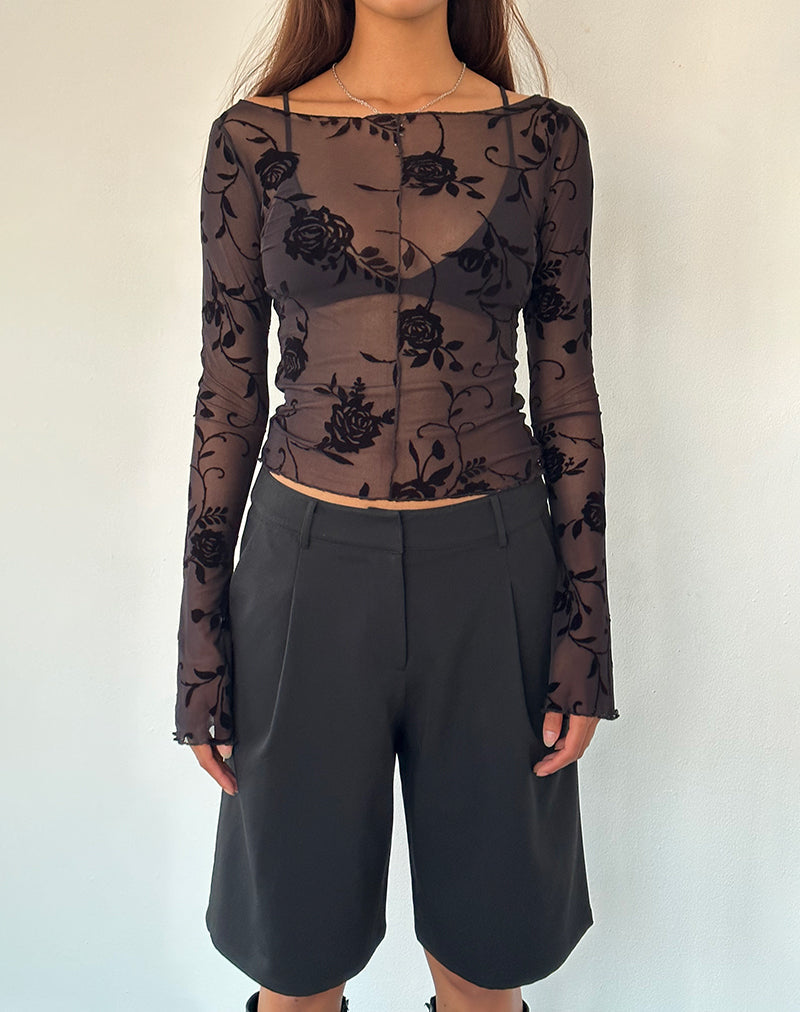 Image de Zerlin Unlined Long Sleeve Top in Rose Flock Black