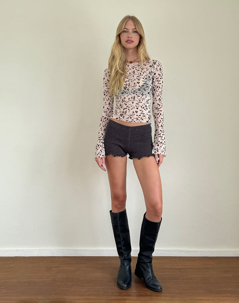 Image de Zerlin Unlined Top in Brown Stem Flower Flock