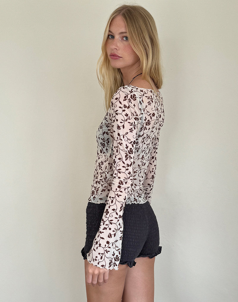 Image de Zerlin Unlined Top in Brown Stem Flower Flock