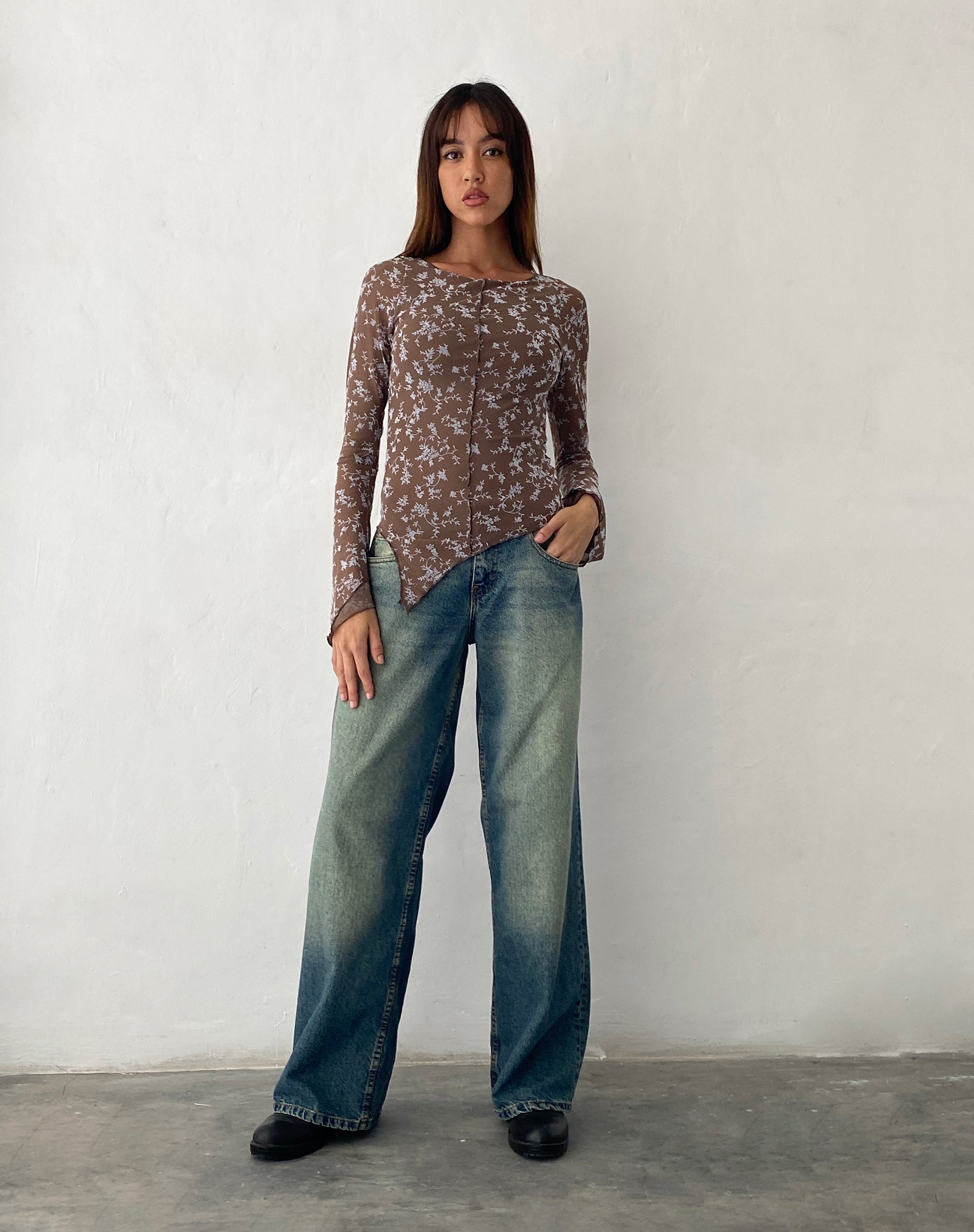 Image de Zest Mesh Long Sleeve Top in Botanist Flock Dark Taupe