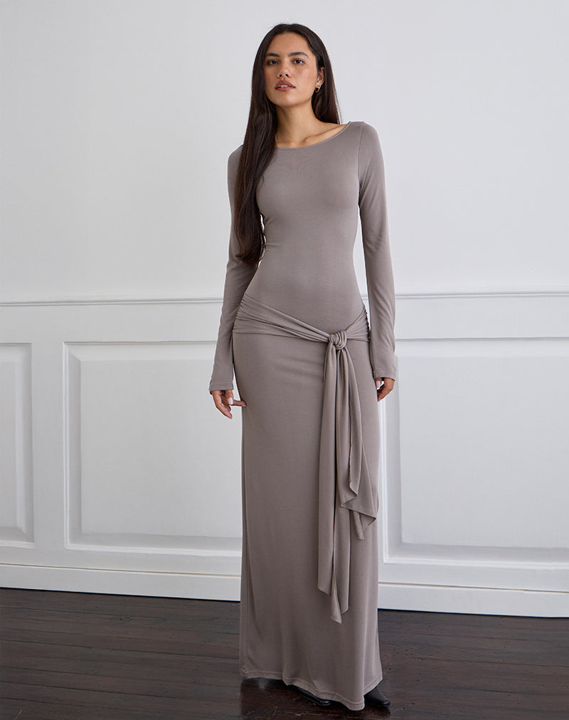 Image de Zeya Maxi Dress in Cupro Taupe Grey