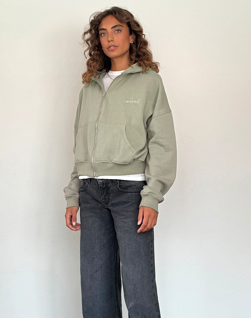 Pull zippé en London Fog avec broderie 'MOTEL' en ivoire